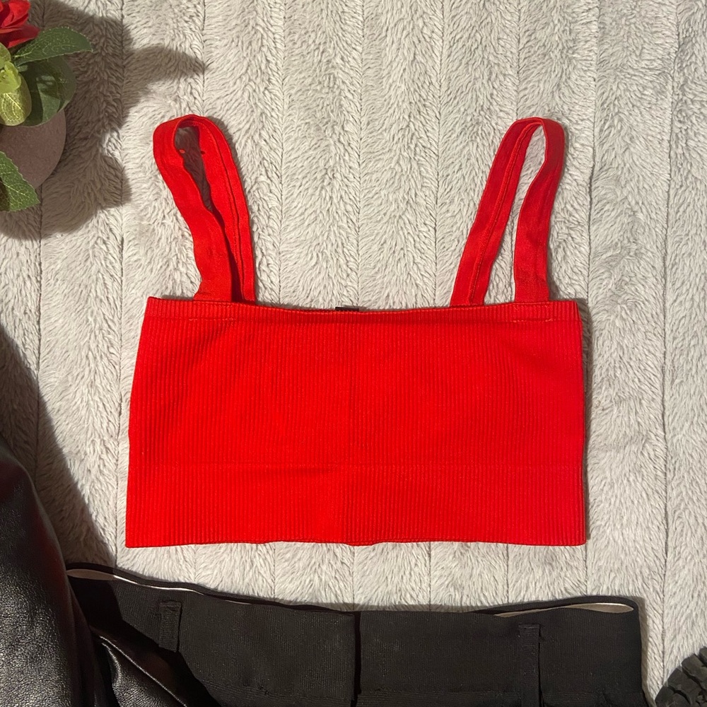 UO Red Ribbed Crop Top 🙃 - Picture 2 of 5